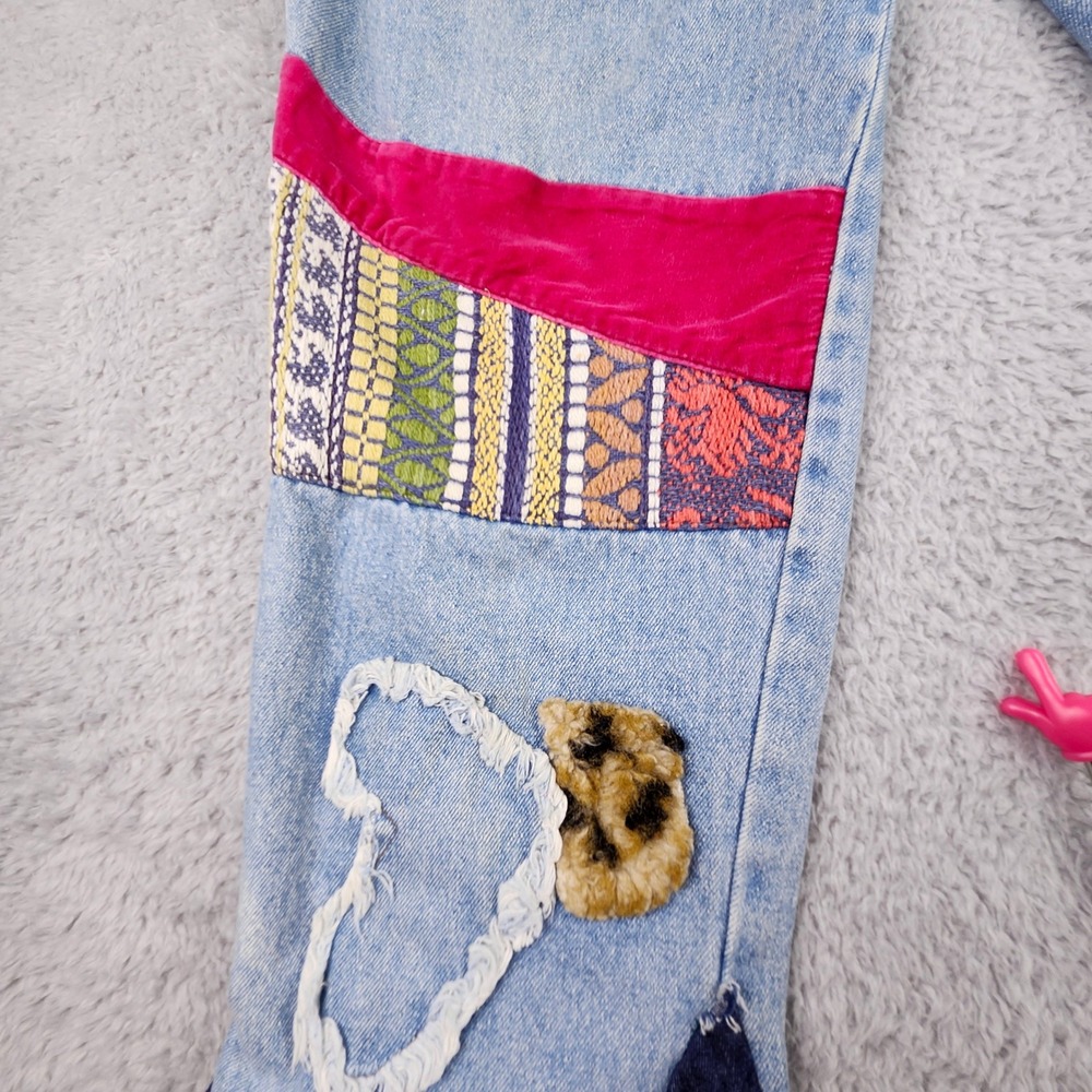 Vtg 80s Triangle Aquarius Rising Jeans Mixed Media Patchwork Flare Retro 30x28 - Picture 7 of 16